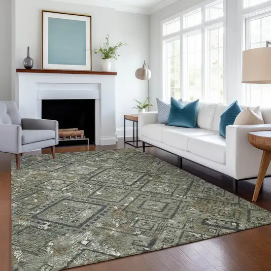 Green And Orange Geometric Washable Indoor Outdoor Area Rug Photo 6