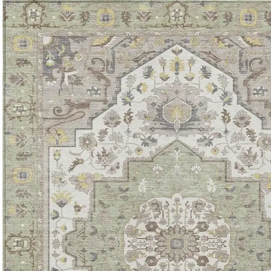 Green And Orange Oriental Washable Indoor Outdoor Area Rug Photo 5