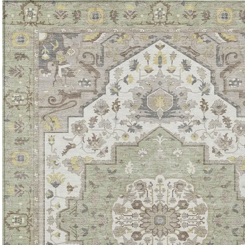 Green And Orange Oriental Washable Indoor Outdoor Area Rug Photo 5