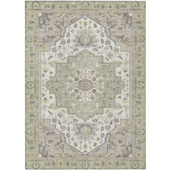 Green And Orange Oriental Washable Indoor Outdoor Area Rug Photo 2