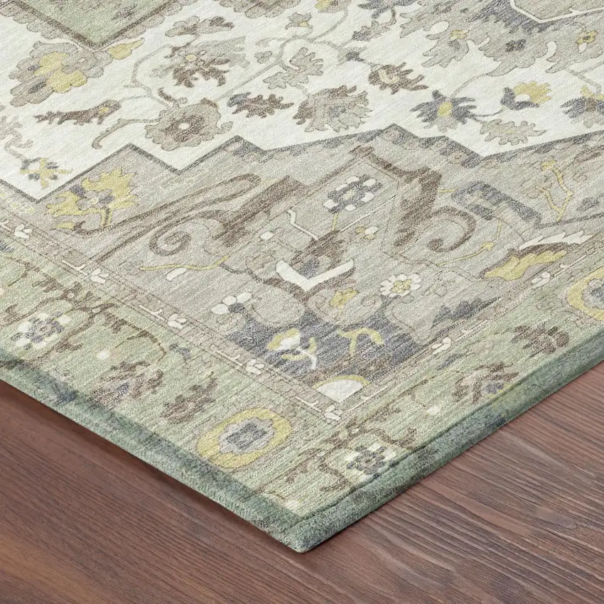 Green And Orange Oriental Washable Indoor Outdoor Area Rug Photo 7