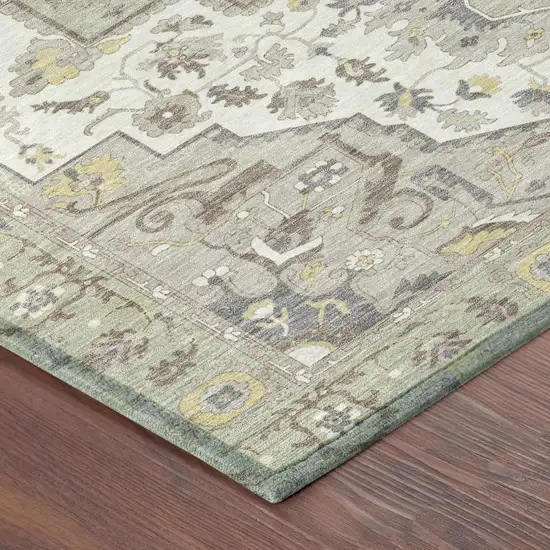 Green And Orange Oriental Washable Indoor Outdoor Area Rug Photo 7