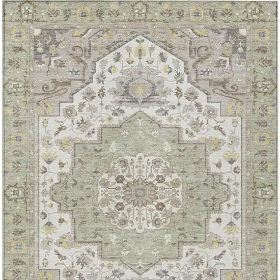 Green And Orange Oriental Washable Indoor Outdoor Area Rug Photo 4