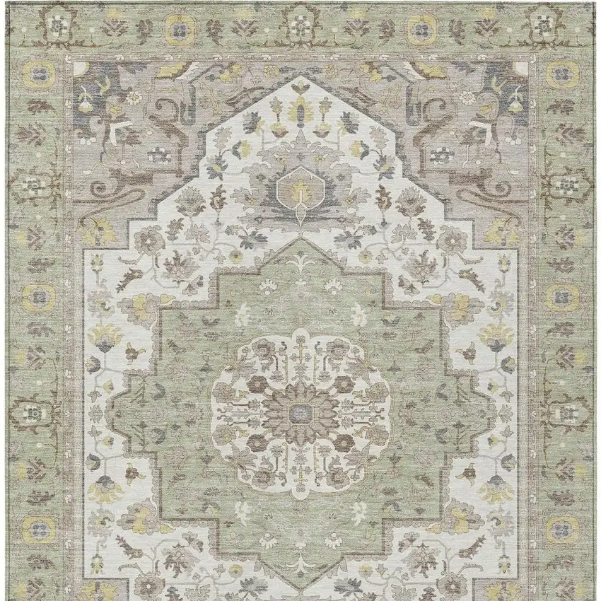 Green And Orange Oriental Washable Indoor Outdoor Area Rug Photo 4
