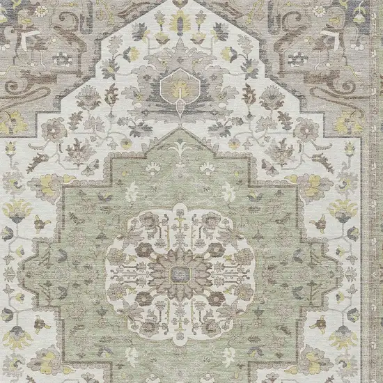 Green And Orange Oriental Washable Indoor Outdoor Area Rug Photo 3
