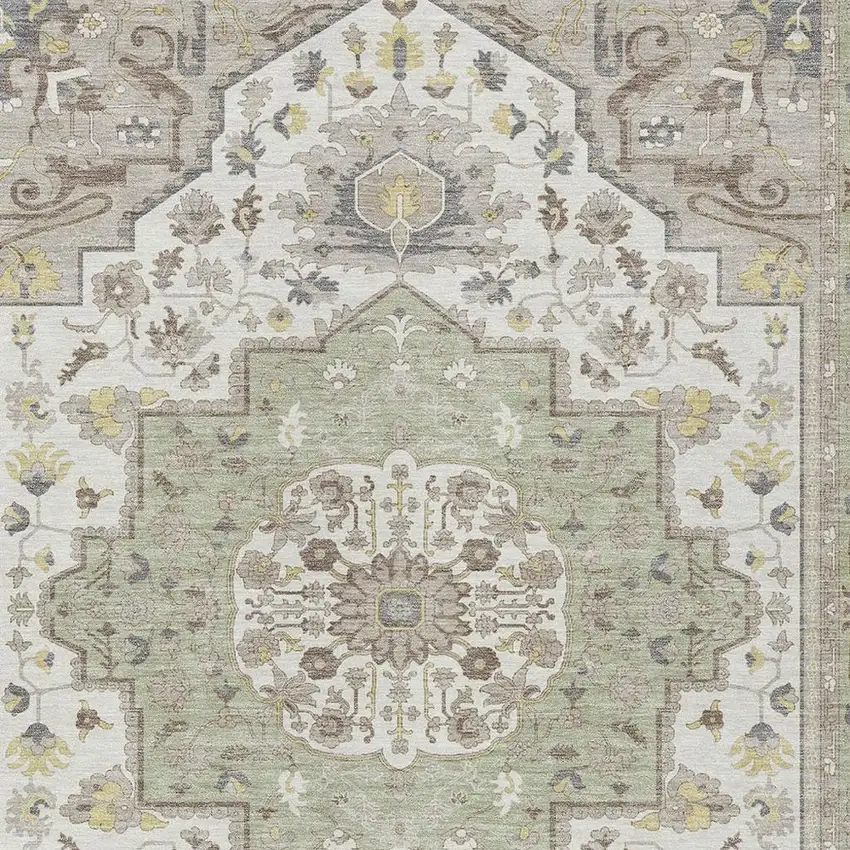 Green And Orange Oriental Washable Indoor Outdoor Area Rug Photo 3