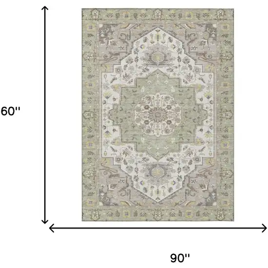 Green And Orange Oriental Washable Indoor Outdoor Area Rug Photo 9