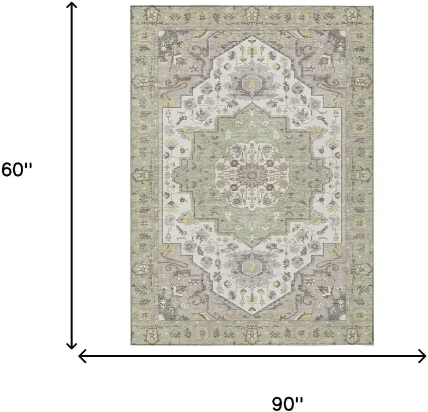 Green And Orange Oriental Washable Indoor Outdoor Area Rug Photo 9