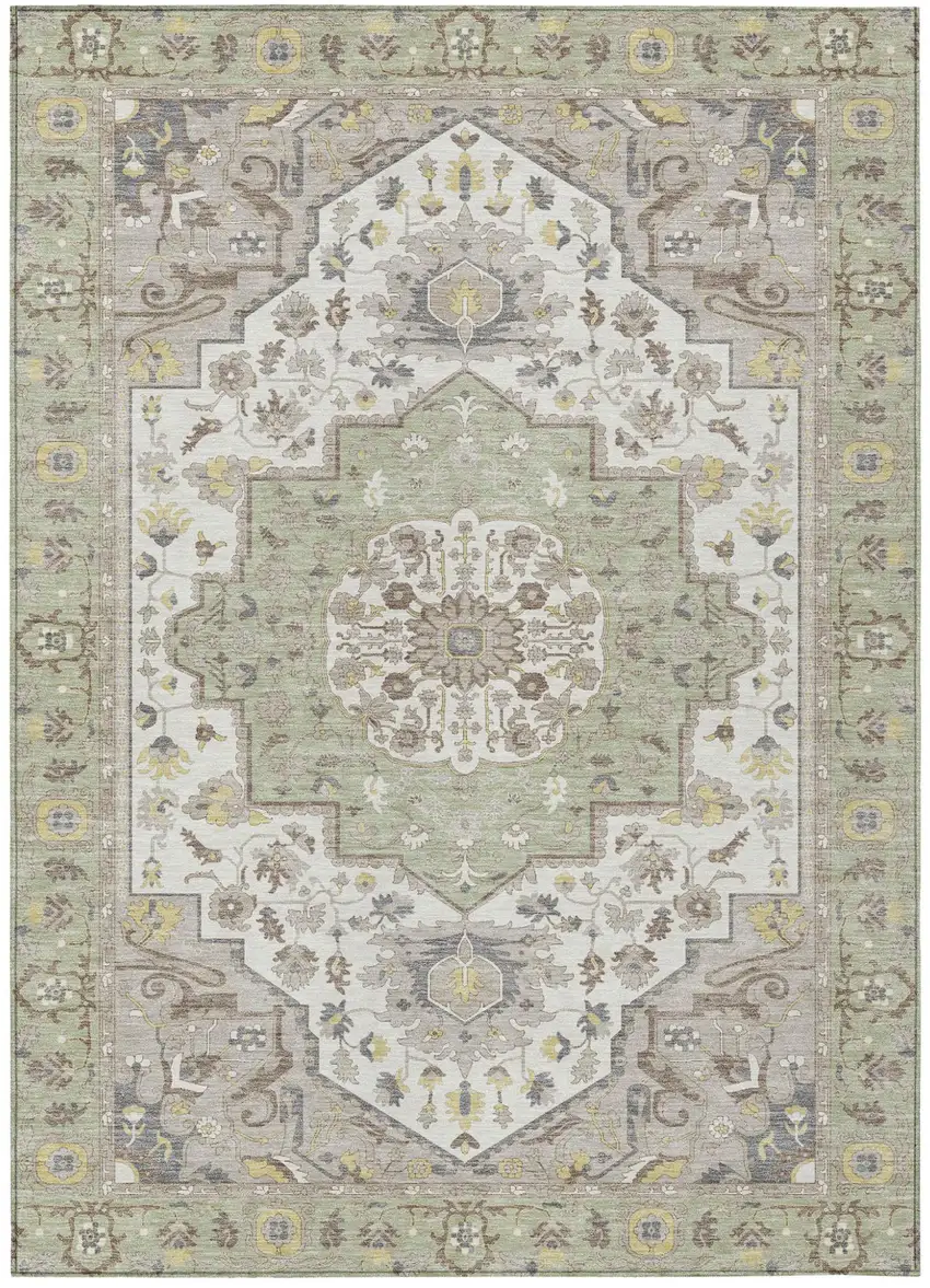 Green And Orange Oriental Washable Indoor Outdoor Area Rug Photo 2