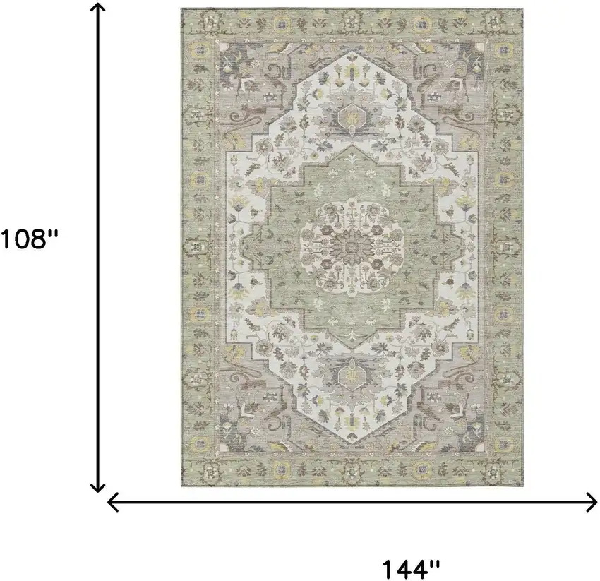 Green And Orange Oriental Washable Indoor Outdoor Area Rug Photo 9