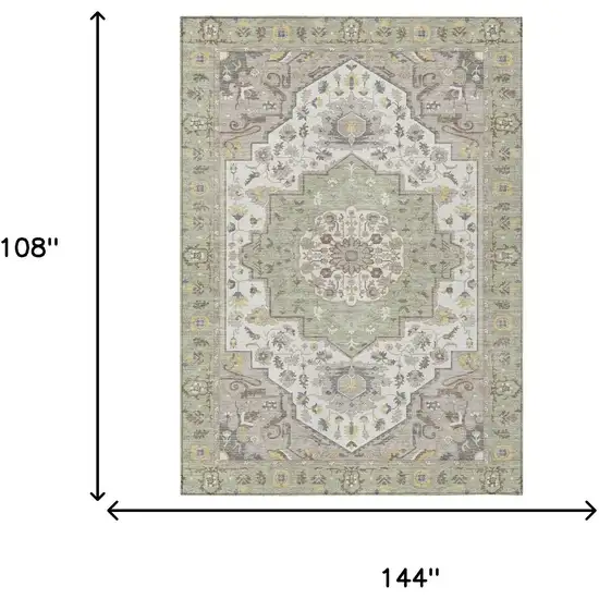 Green And Orange Oriental Washable Indoor Outdoor Area Rug Photo 9