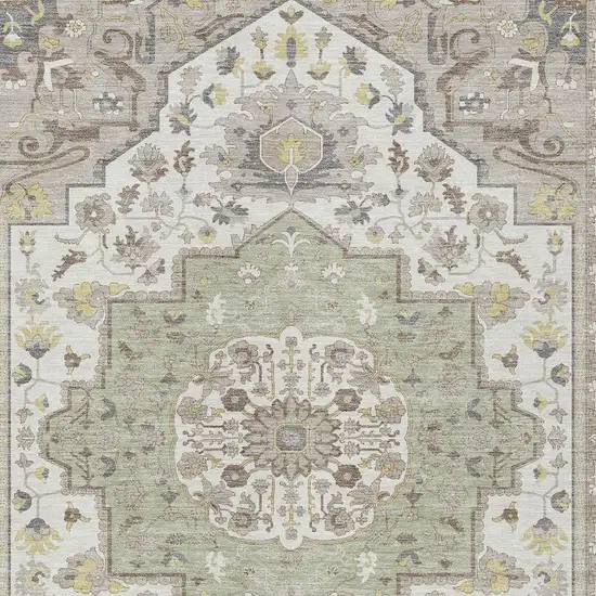 Green And Orange Oriental Washable Indoor Outdoor Area Rug Photo 3