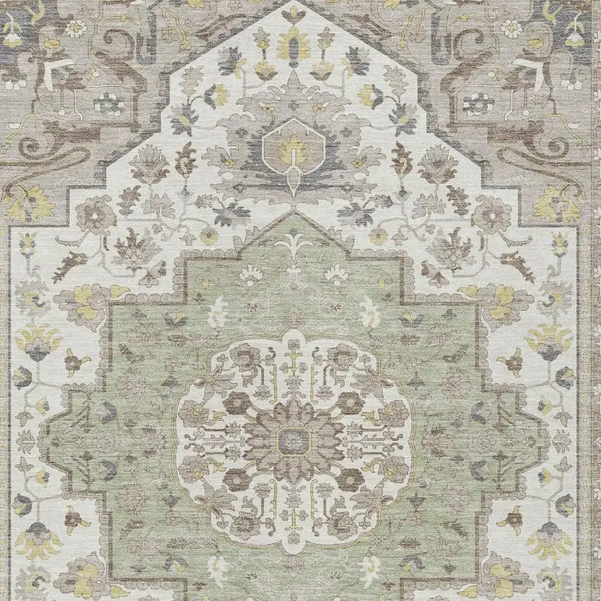 Green And Orange Oriental Washable Indoor Outdoor Area Rug Photo 3