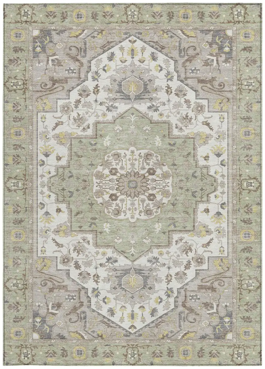 Green And Orange Oriental Washable Indoor Outdoor Area Rug Photo 4