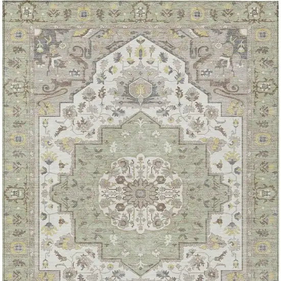 Green And Orange Oriental Washable Indoor Outdoor Area Rug Photo 6