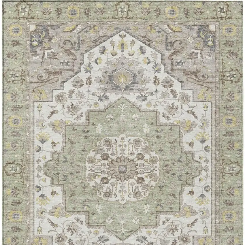Green And Orange Oriental Washable Indoor Outdoor Area Rug Photo 6