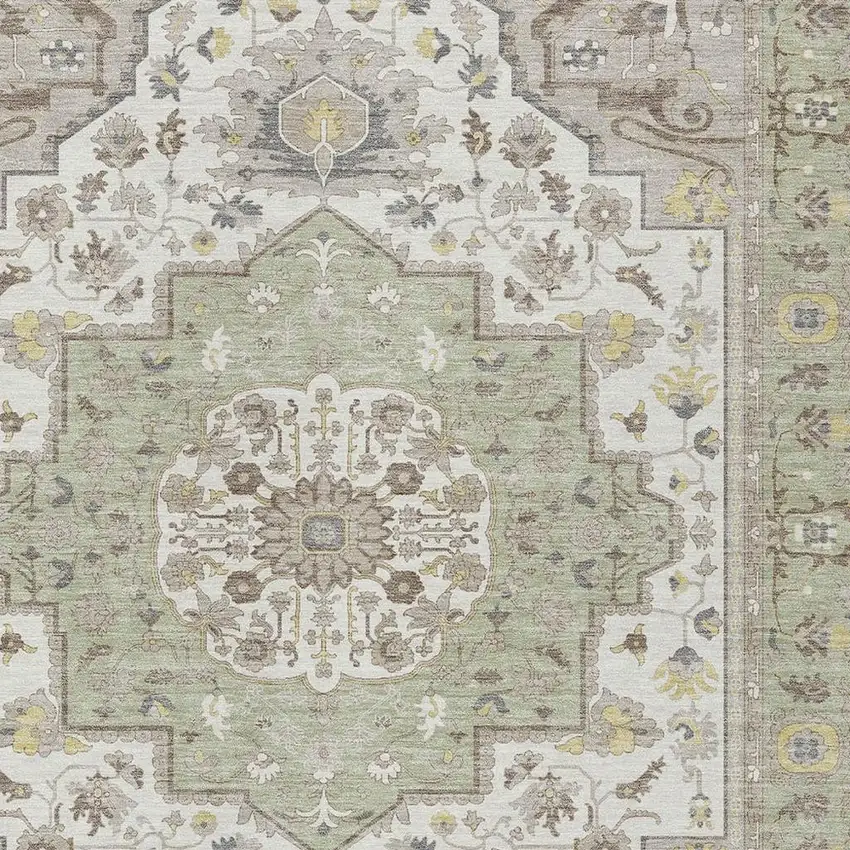 Green And Orange Oriental Washable Indoor Outdoor Area Rug Photo 5
