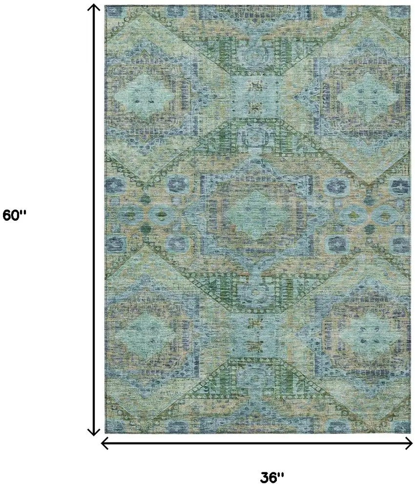 Green And Pale Aqua Moroccan Washable Indoor Outdoor Area Rug Photo 9
