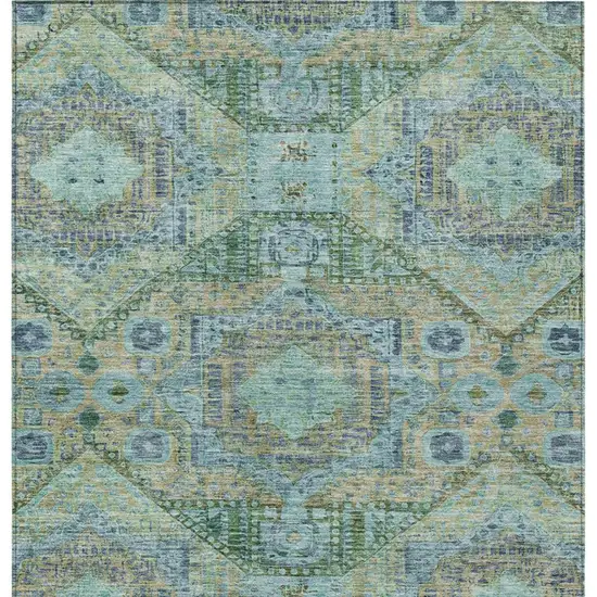 Green And Pale Aqua Moroccan Washable Indoor Outdoor Area Rug Photo 7