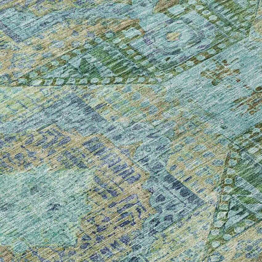Green And Pale Aqua Moroccan Washable Indoor Outdoor Area Rug Photo 6