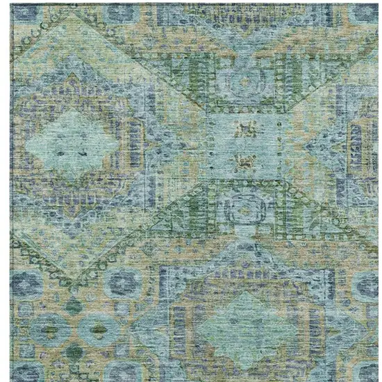 Green And Pale Aqua Moroccan Washable Indoor Outdoor Area Rug Photo 3