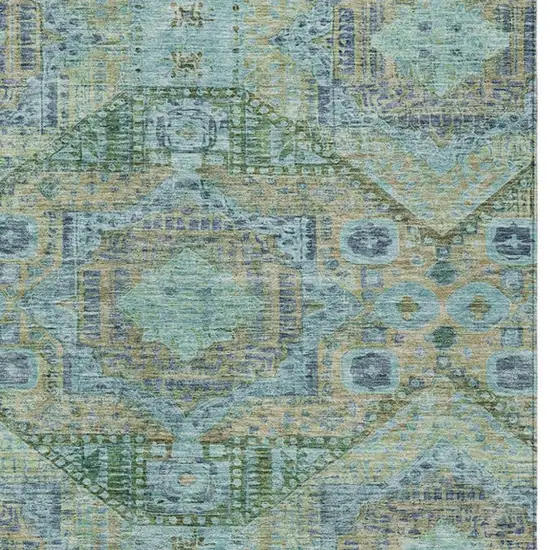 Green And Pale Aqua Moroccan Washable Indoor Outdoor Area Rug Photo 4