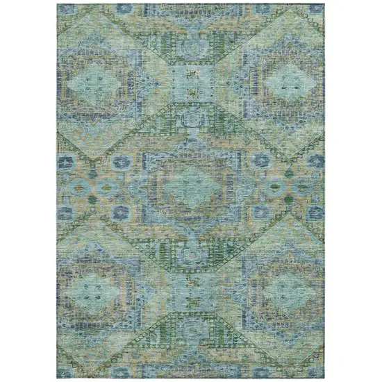 Green And Pale Aqua Moroccan Washable Indoor Outdoor Area Rug Photo 3