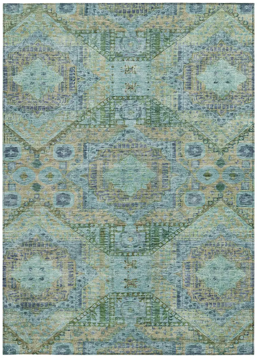 Green And Pale Aqua Moroccan Washable Indoor Outdoor Area Rug Photo 3