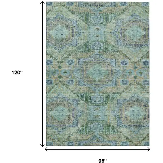 Green And Pale Aqua Moroccan Washable Indoor Outdoor Area Rug Photo 9