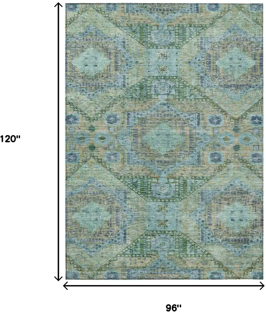 Green And Pale Aqua Moroccan Washable Indoor Outdoor Area Rug Photo 9