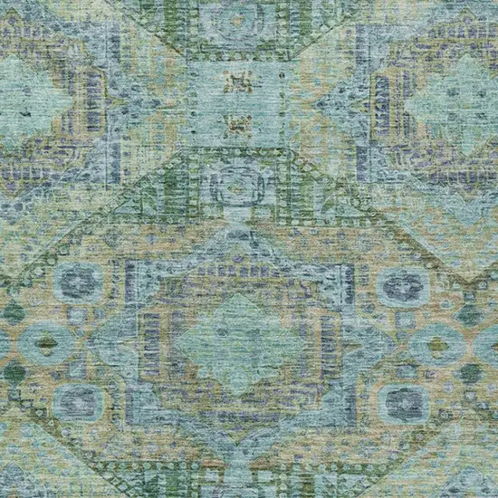 Green And Pale Aqua Moroccan Washable Indoor Outdoor Area Rug Photo 7