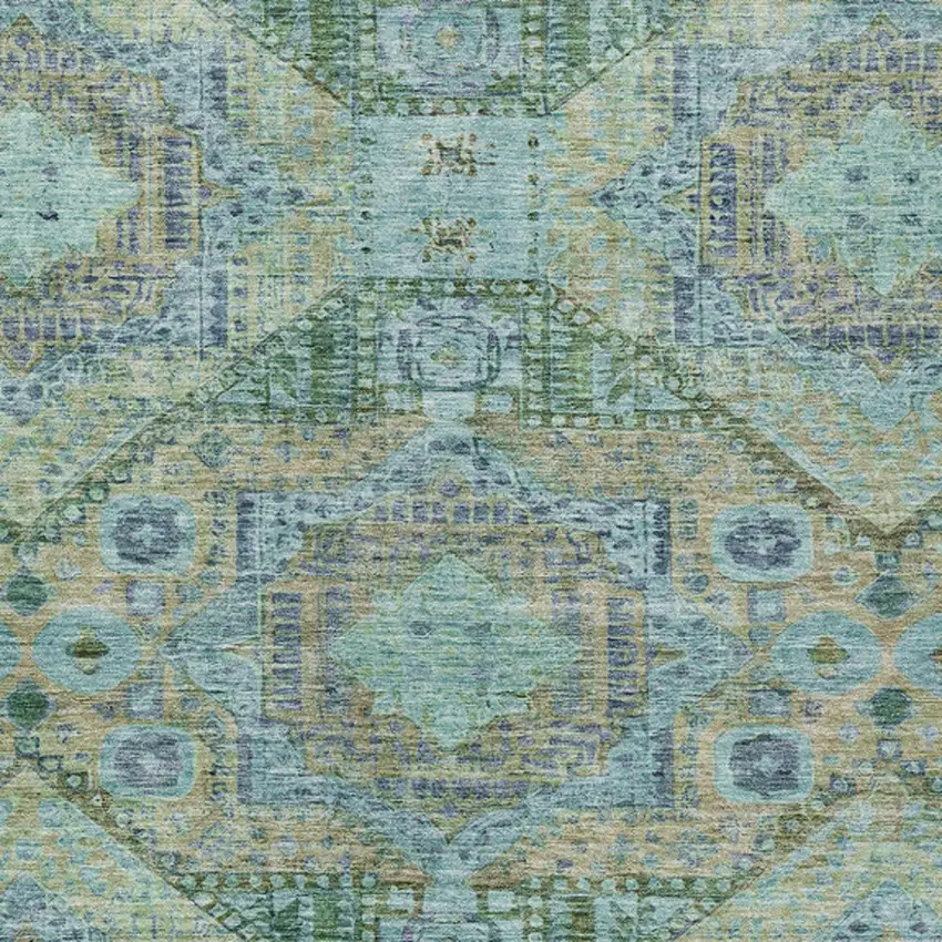 Green And Pale Aqua Moroccan Washable Indoor Outdoor Area Rug Photo 7