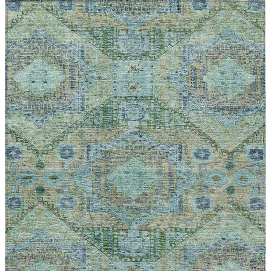 Green And Pale Aqua Moroccan Washable Indoor Outdoor Area Rug Photo 4