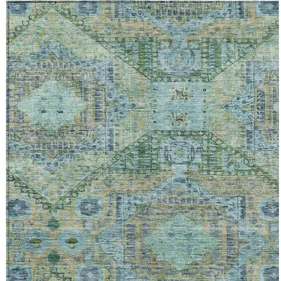 Green And Pale Aqua Moroccan Washable Indoor Outdoor Area Rug Photo 3