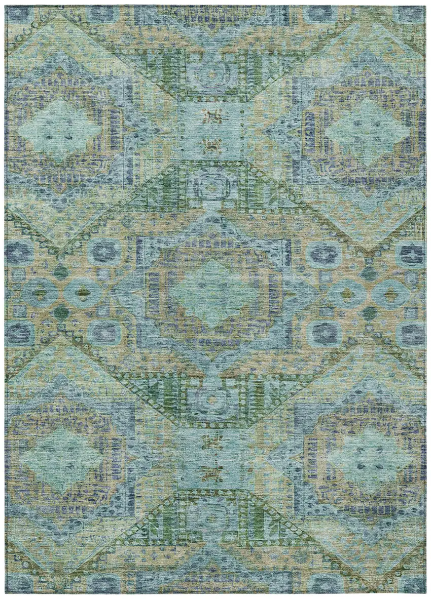 Green And Pale Aqua Moroccan Washable Indoor Outdoor Area Rug Photo 1