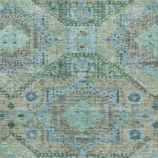 Green And Pale Aqua Moroccan Washable Indoor Outdoor Area Rug Photo 4