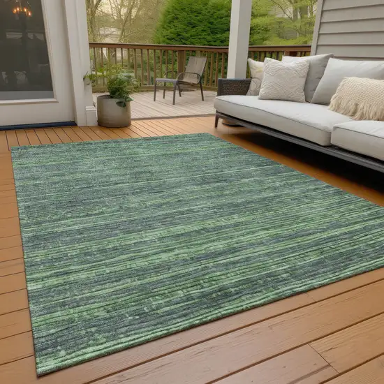 Green And Pale Aqua Striped Washable Indoor Outdoor Area Rug Photo 8