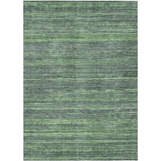 Green And Pale Aqua Striped Washable Indoor Outdoor Area Rug Photo 1
