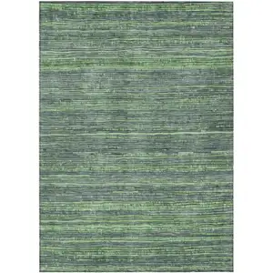 Photo of Green And Pale Aqua Striped Washable Indoor Outdoor Area Rug