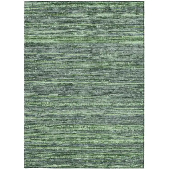 Green And Pale Aqua Striped Washable Indoor Outdoor Area Rug Photo 3