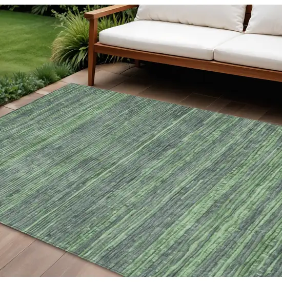 Green And Pale Aqua Striped Washable Indoor Outdoor Area Rug Photo 2