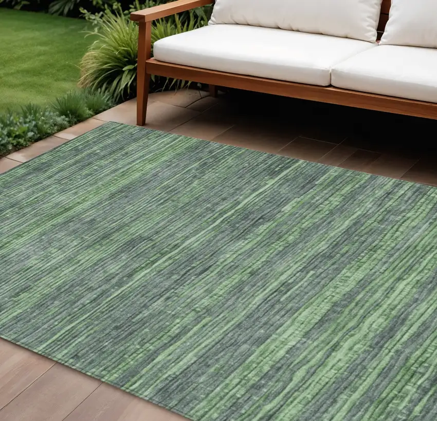 Green And Pale Aqua Striped Washable Indoor Outdoor Area Rug Photo 2