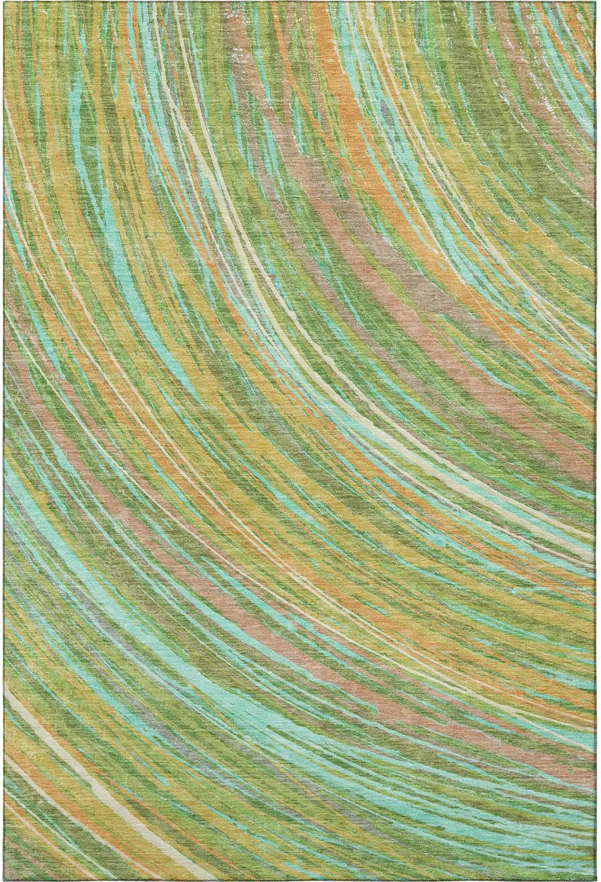 Green And Peach Abstract Washable Area Rug With UV Protection Photo 4