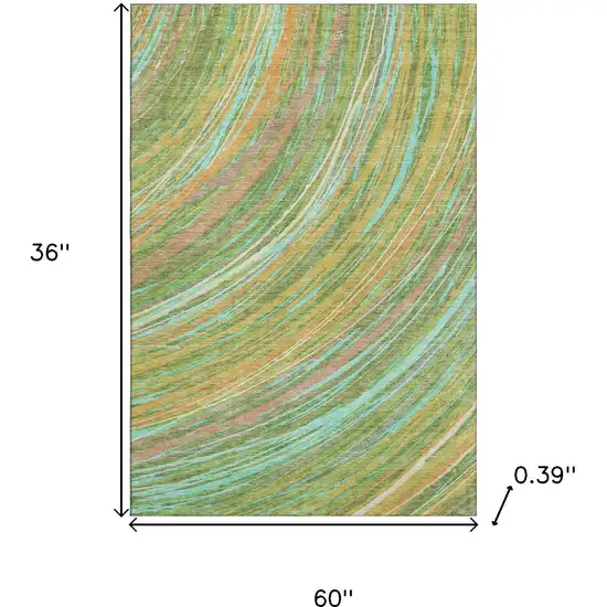 Green And Peach Abstract Washable Area Rug With UV Protection Photo 9