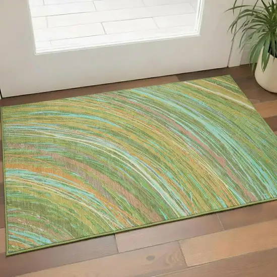 Green And Peach Abstract Washable Area Rug With UV Protection Photo 2