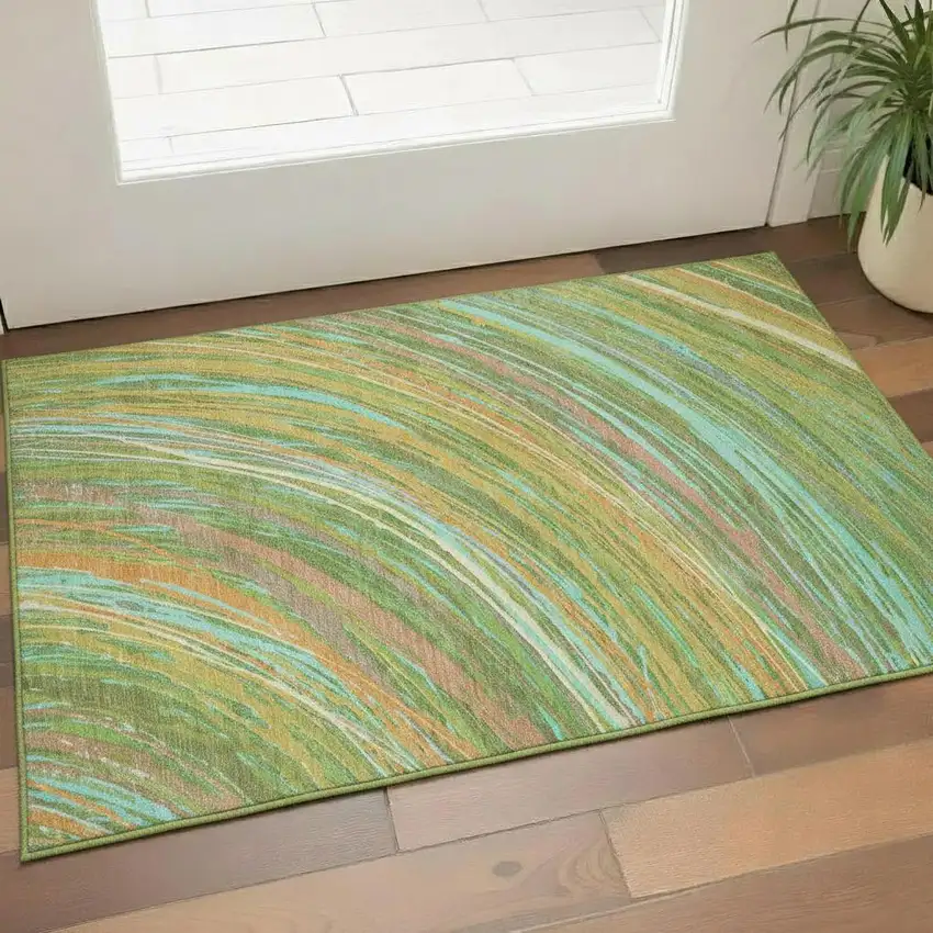 Green And Peach Abstract Washable Area Rug With UV Protection Photo 2
