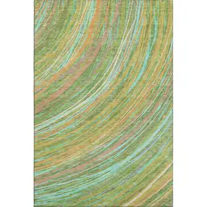 Photo of Green And Peach Abstract Washable Area Rug With UV Protection