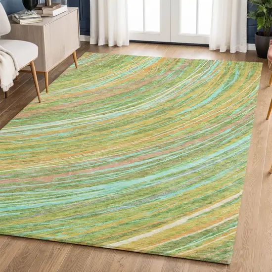 Green And Peach Abstract Washable Area Rug With UV Protection Photo 6