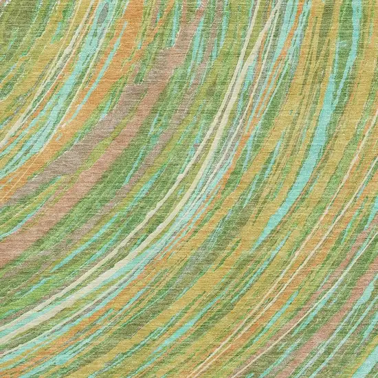Green And Peach Abstract Washable Area Rug With UV Protection Photo 3
