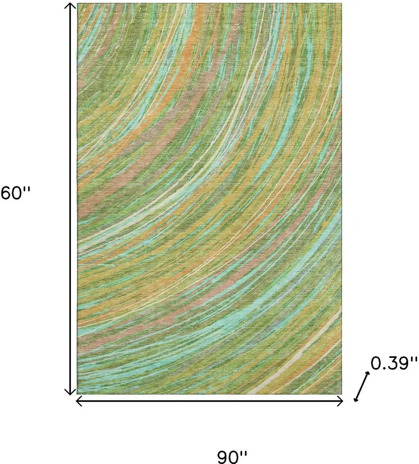 Green And Peach Abstract Washable Area Rug With UV Protection Photo 9